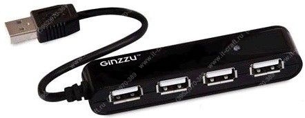 USB-разветвитель USB 2.0 HUB 4-ports Ginzzu GR-424UB (черный)