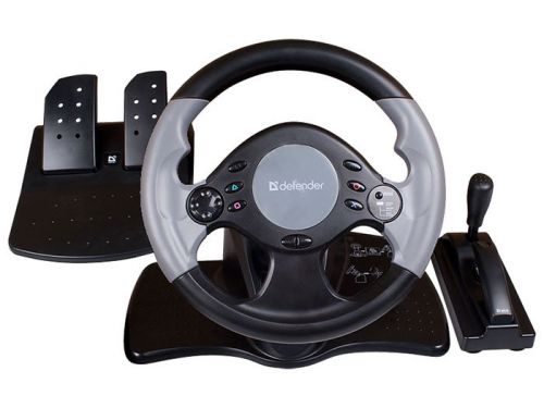 Руль Defender Extreme Turbo Pro (280мм/педали+коробка+ручник/12кн/180гр./вибр/присоски, PC/PS1&2&3) USB 