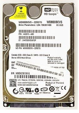 HDD 2.5" 80Gb WD800BEVS-22RTS0