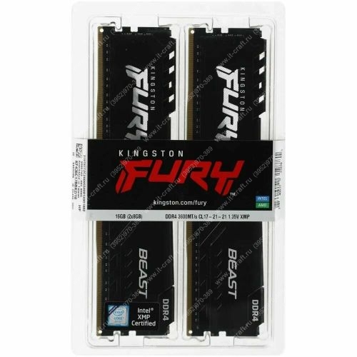 DDR4 16Gb Kingston FURY Beast Black [KF436C17BBK2/16] (НОВАЯ)